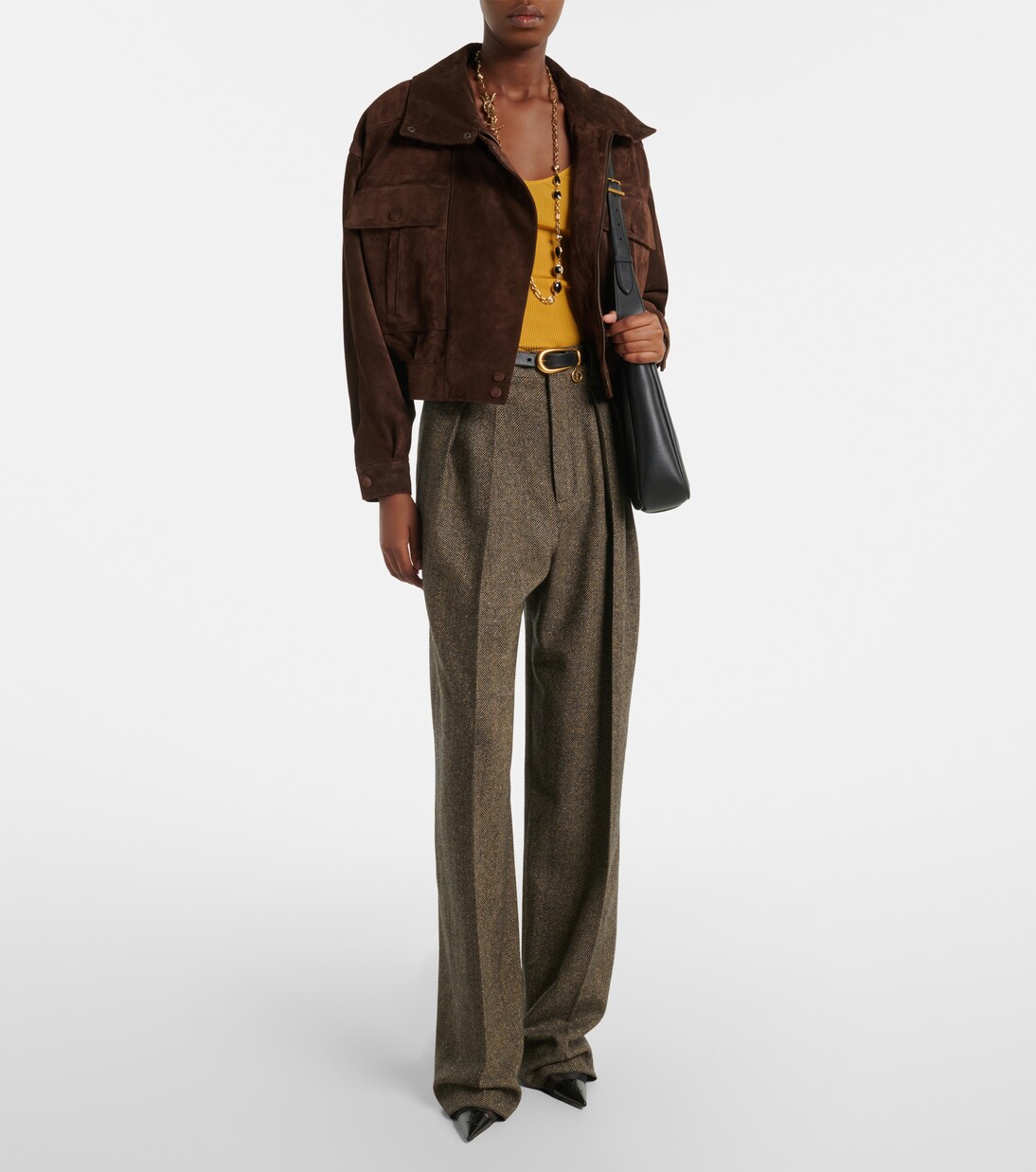 Herringbone wool-blend wide-leg pants | Saint Laurent