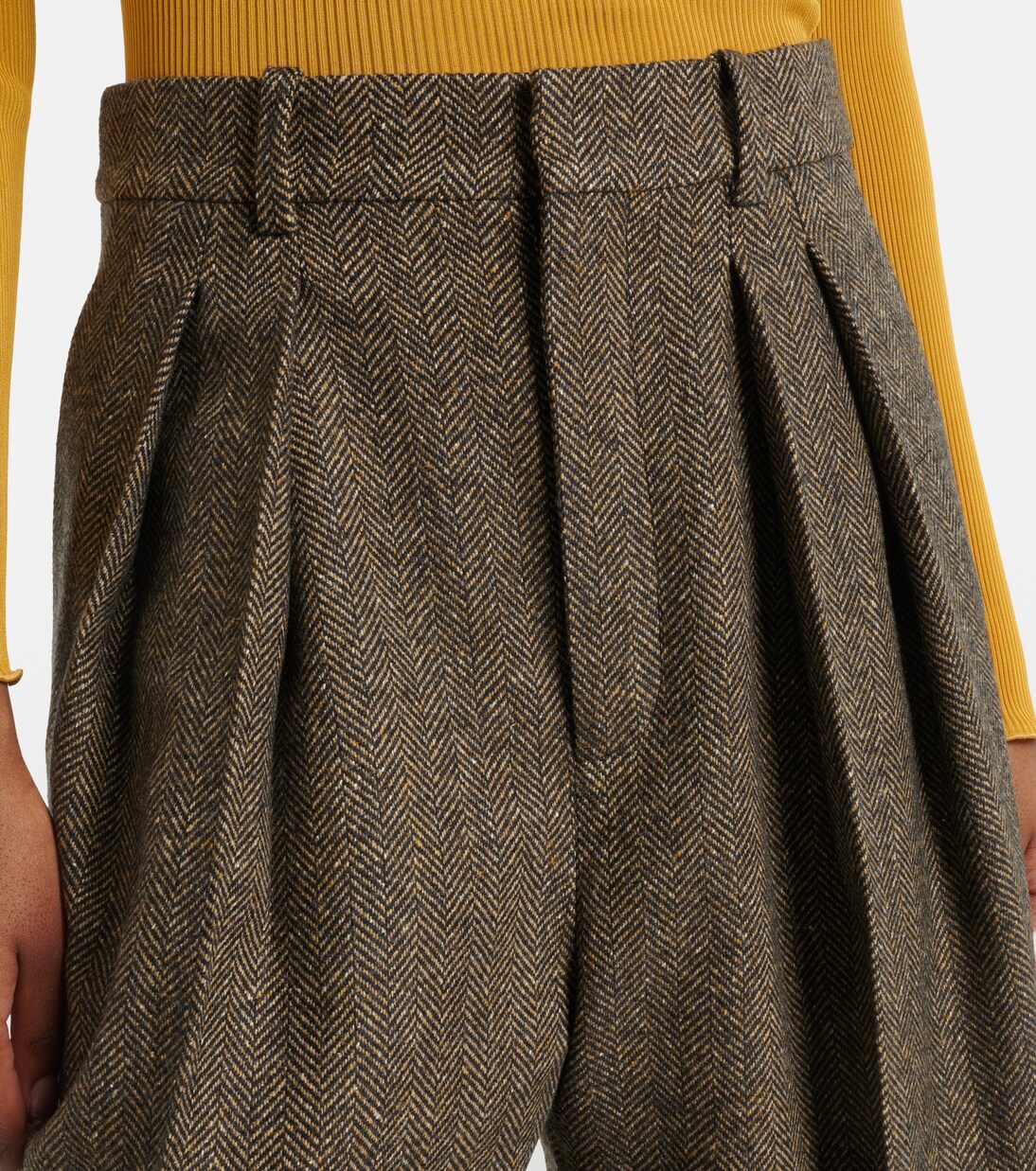 Herringbone wool-blend wide-leg pants | Saint Laurent