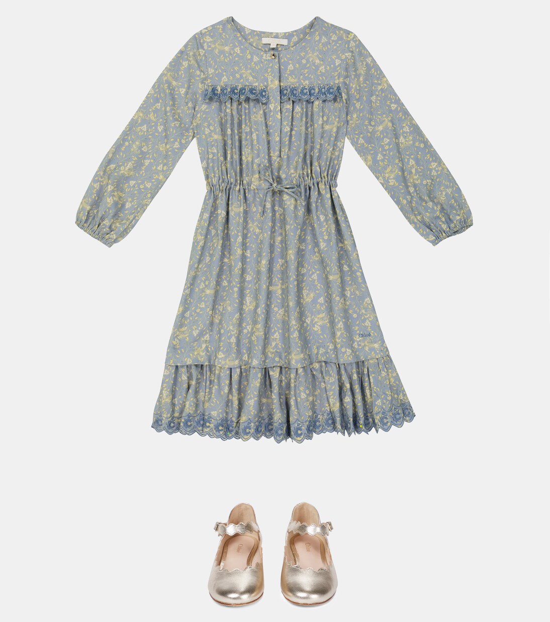 Floral printed long-sleeved dress | Chloé Kids