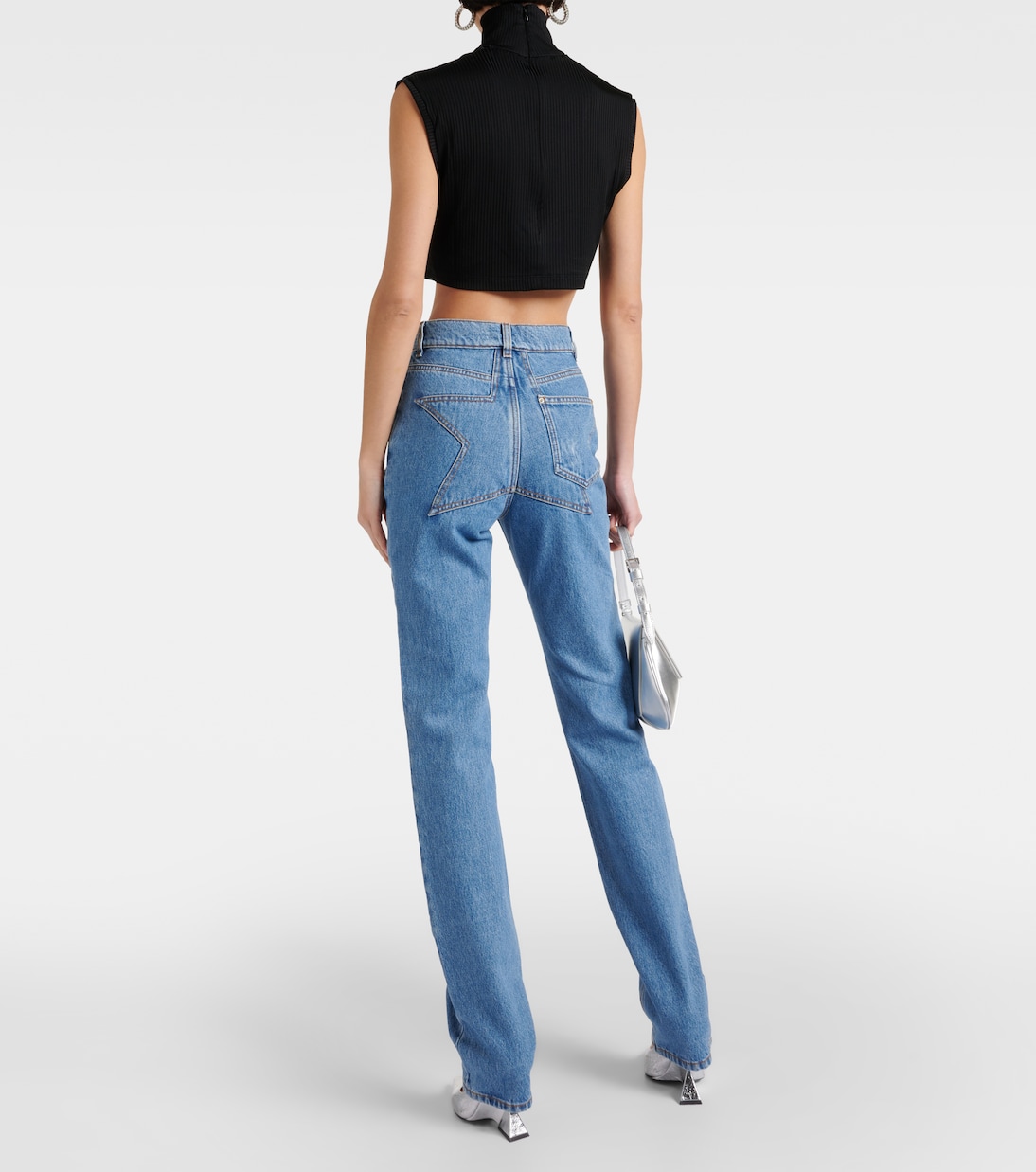 Verzierte High-Rise Straight Jeans | Area