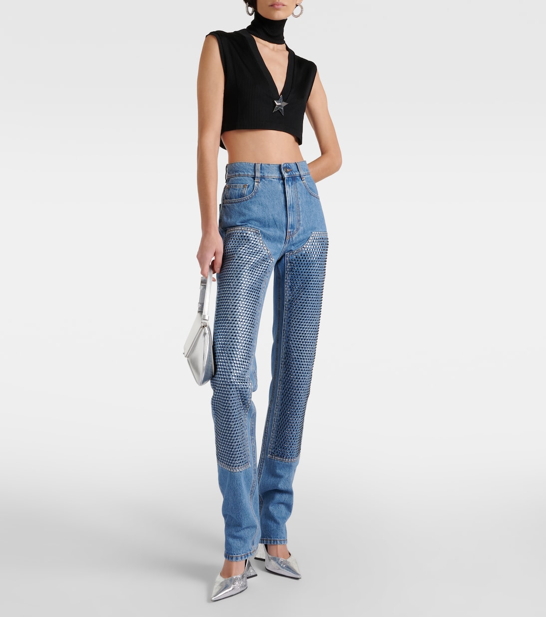 Verzierte High-Rise Straight Jeans | Area