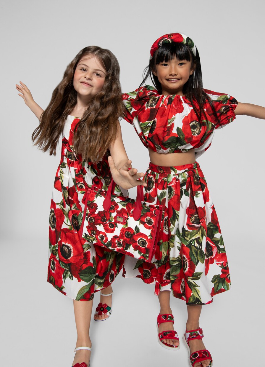 Floral off-shoulder cotton crop top | Dolce&Gabbana Kids