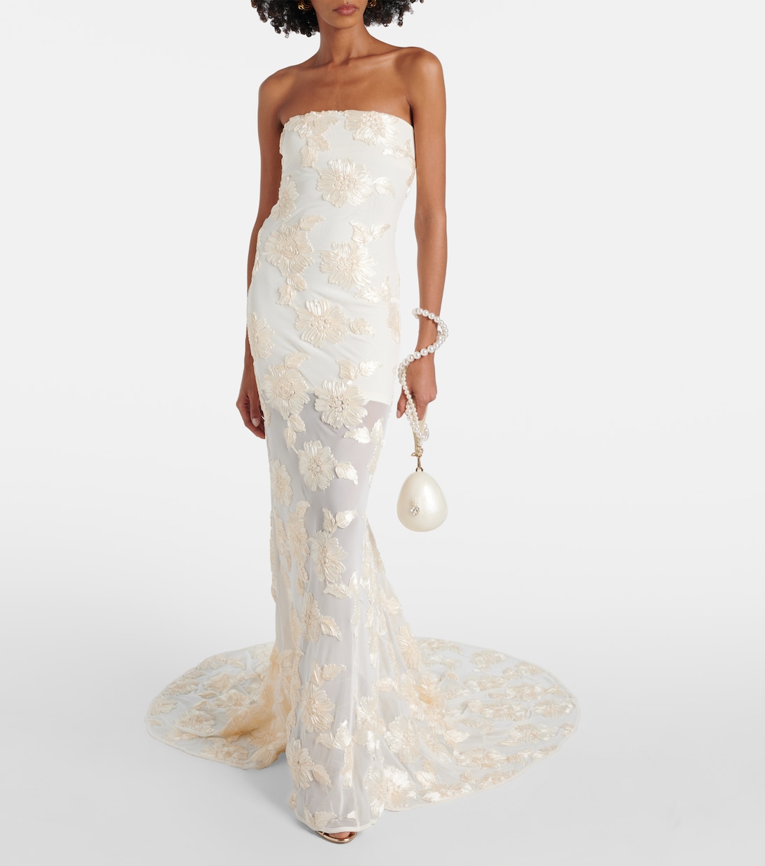 Bridal Alberty floral-appliqué mesh gown | Rotate