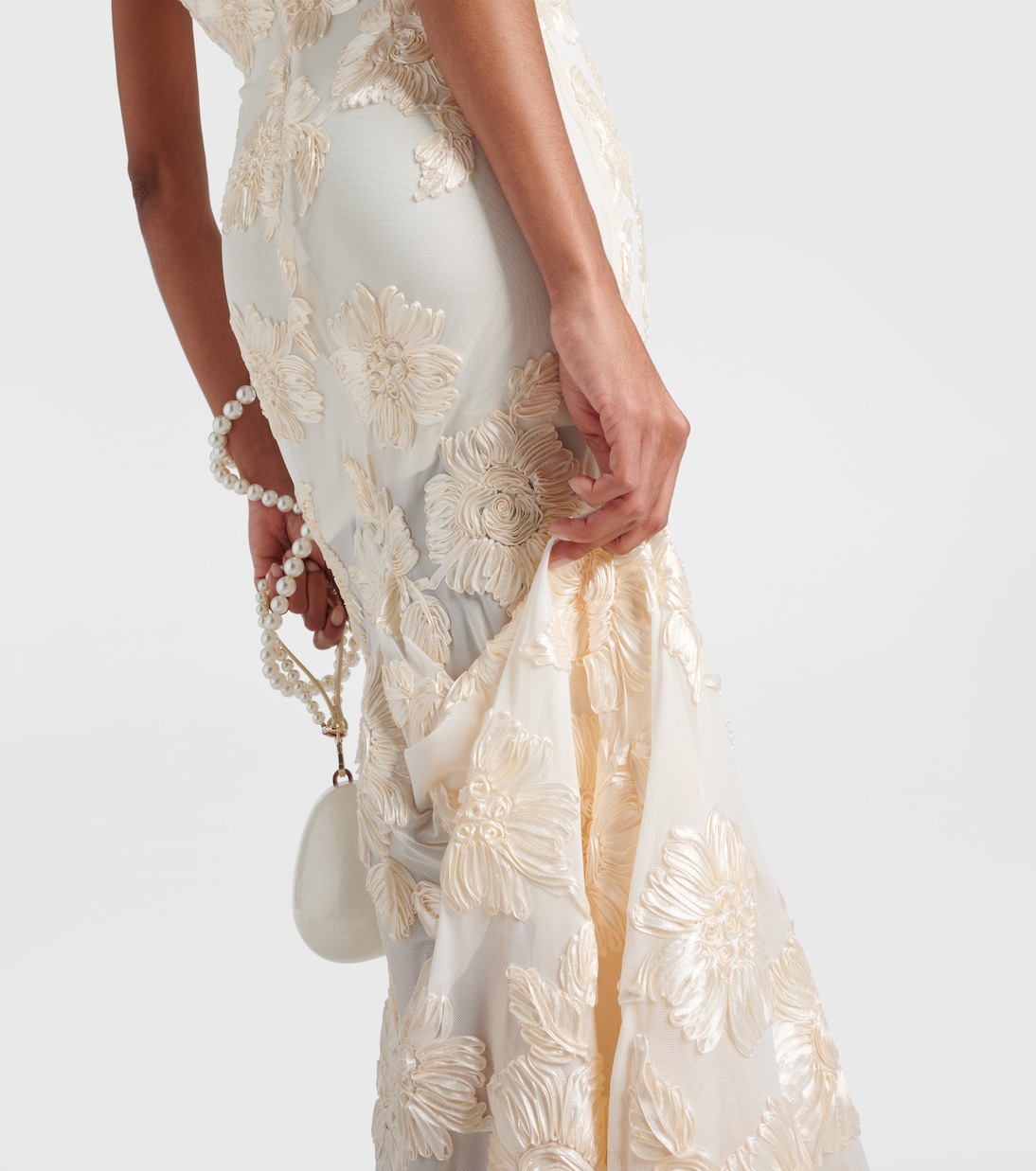 Bridal Alberty floral-appliqué mesh gown | Rotate