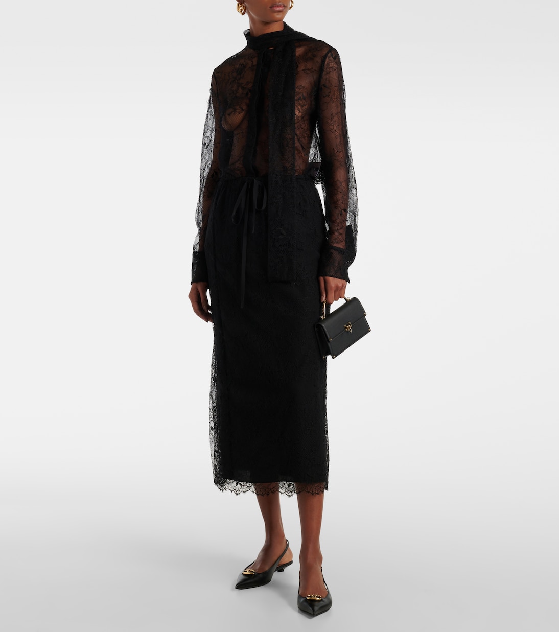 Scarf-detail floral lace blouse | Valentino