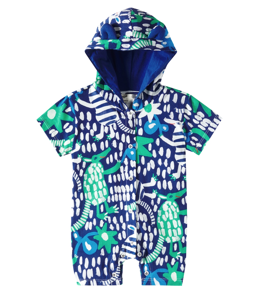 Baby printed hooded cotton jersey playsuit | Fábula