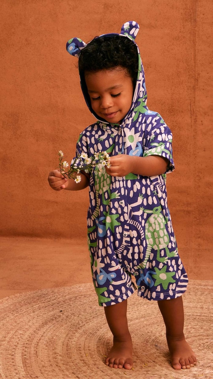 Baby printed hooded cotton jersey playsuit | Fábula