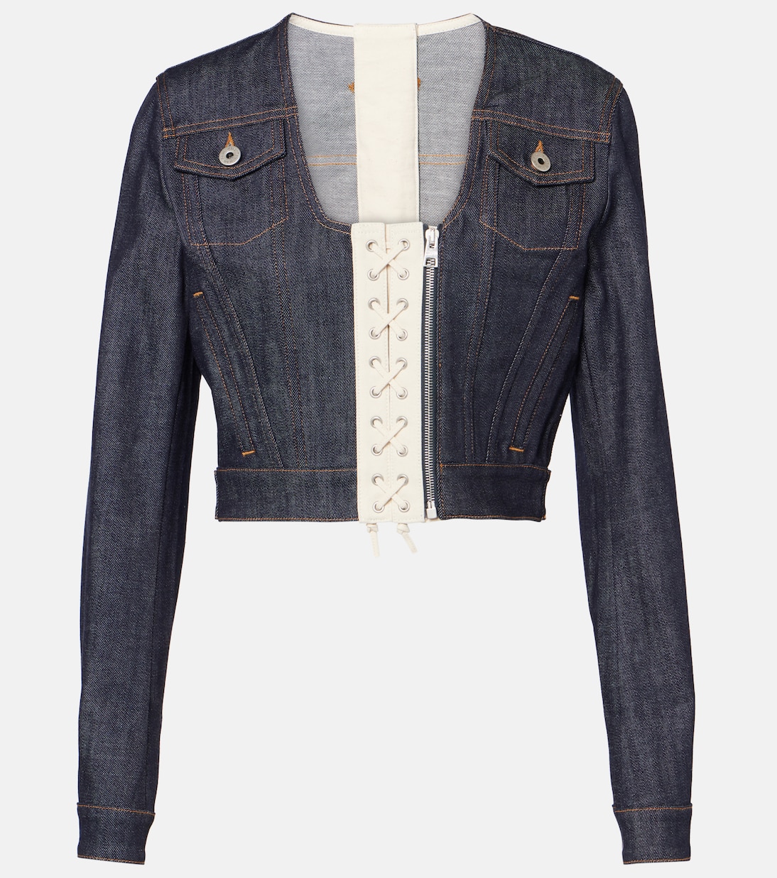 Lace-up cropped denim jacket | Jean Paul Gaultier