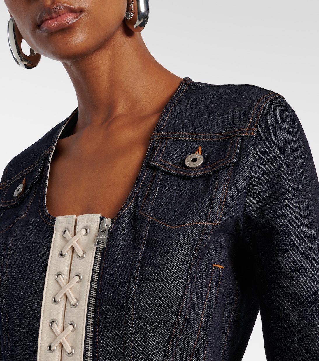Lace-up cropped denim jacket | Jean Paul Gaultier