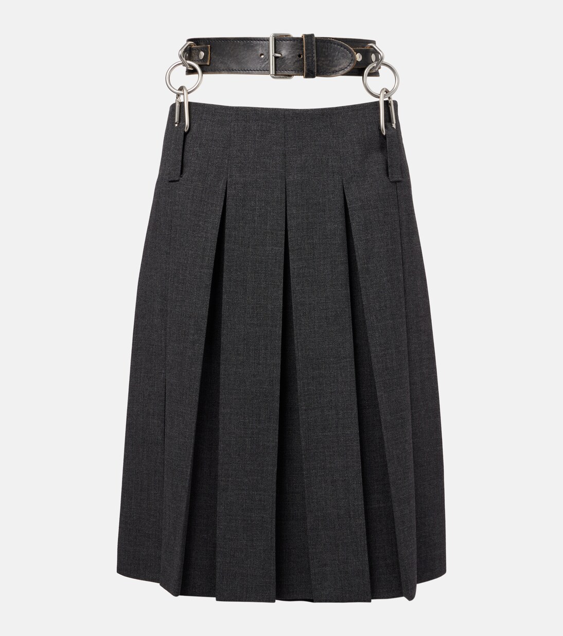 Belted pleated virgin wool midi skirt | Prada