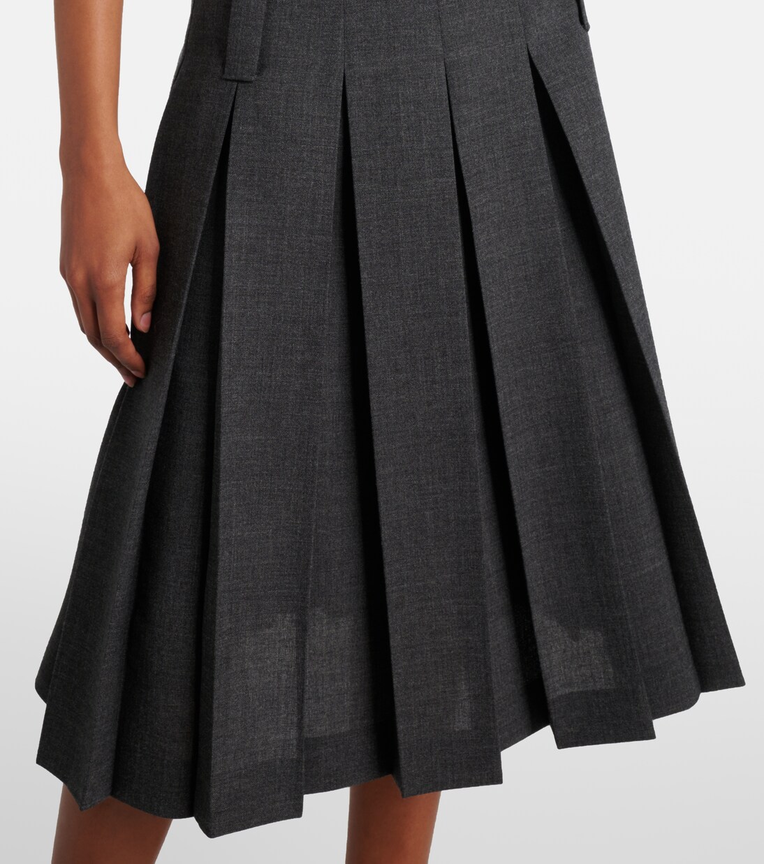 Belted pleated virgin wool midi skirt | Prada