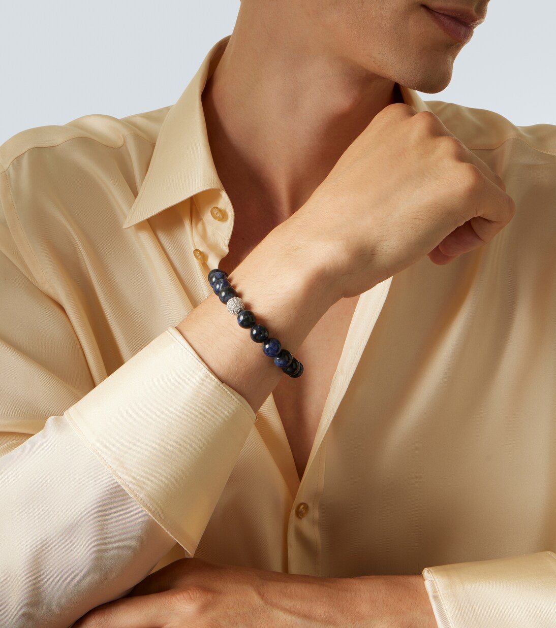 14kt white gold beaded bracelet with diamonds  | Sydney Evan