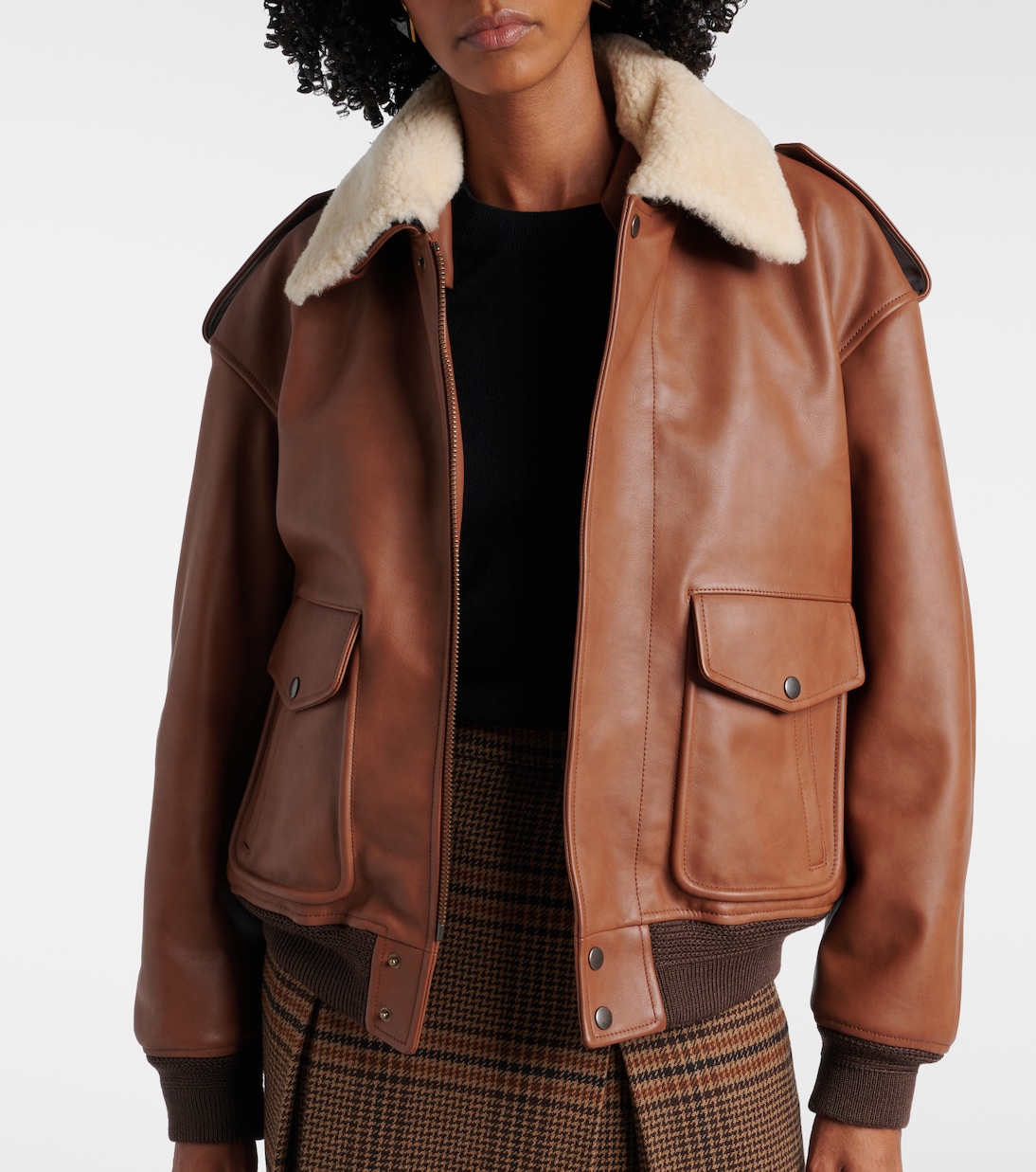 Bomberjacke aus Leder mit Shearling | Saint Laurent