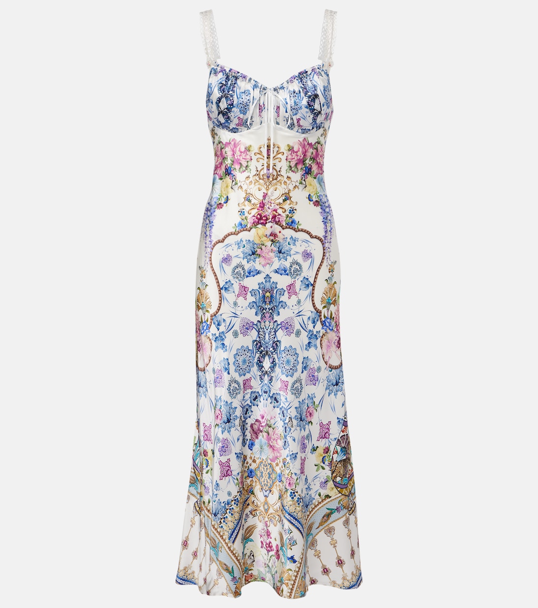 Embellished printed silk satin midi dress | Camilla
