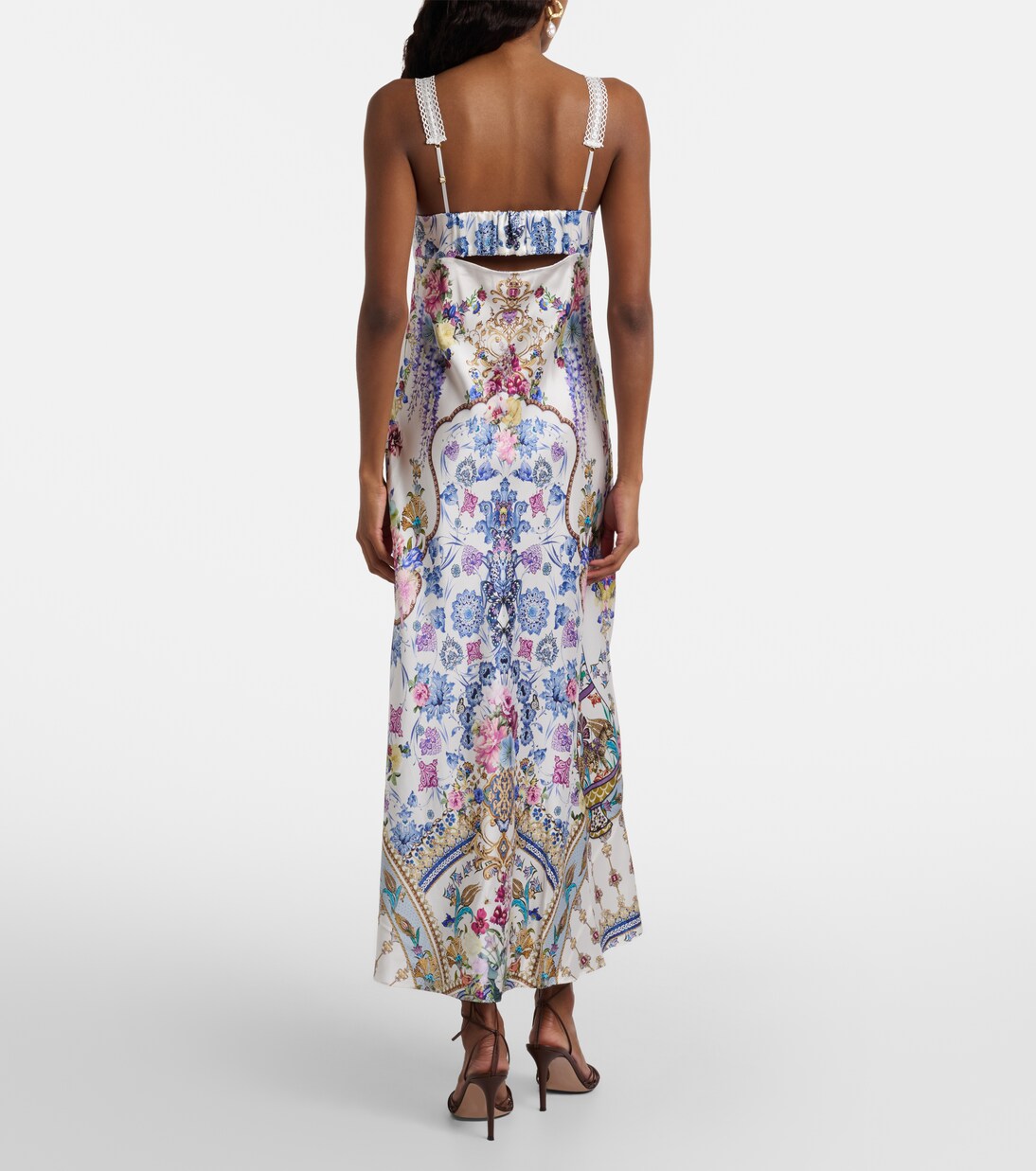 Embellished printed silk satin midi dress | Camilla
