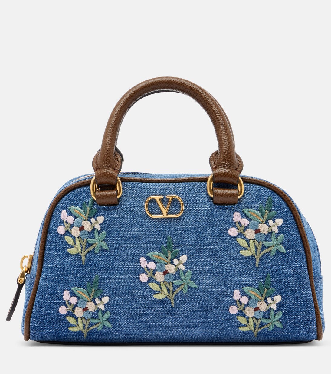 VLogo Mini floral denim top-handle bag | Valentino Garavani