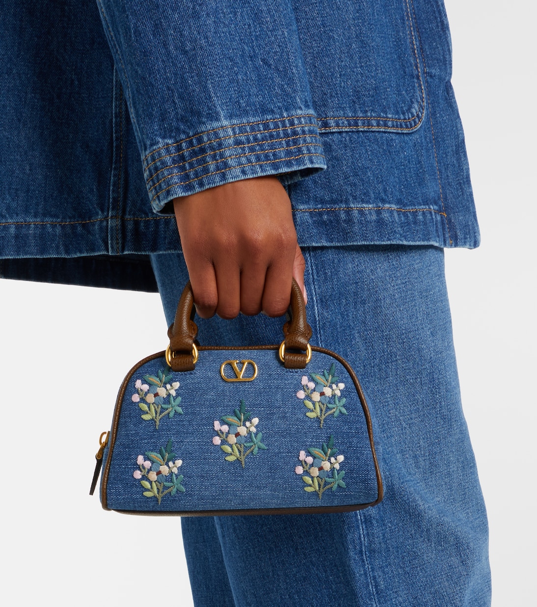 VLogo Mini floral denim top-handle bag | Valentino Garavani