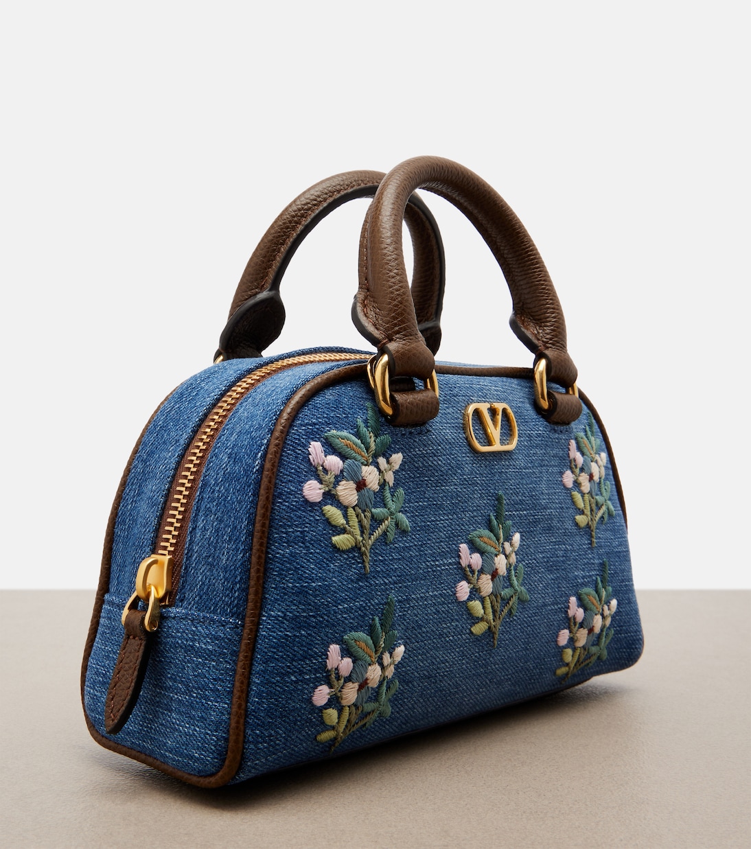 VLogo Mini floral denim top-handle bag | Valentino Garavani