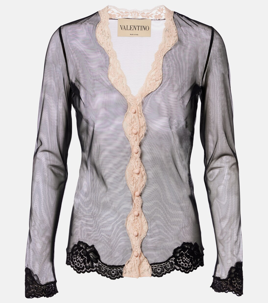 Lace-trimmed sheer mesh shirt | Valentino
