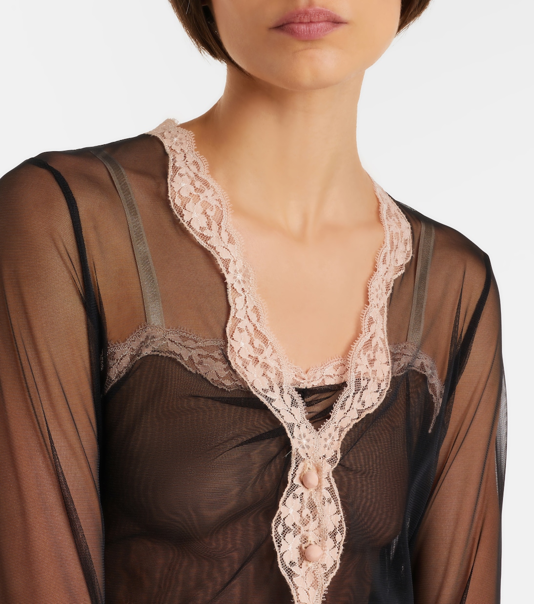 Lace-trimmed sheer mesh shirt | Valentino
