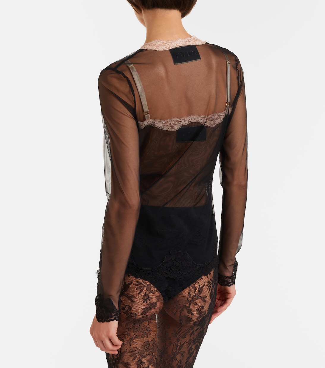 Lace-trimmed sheer mesh shirt | Valentino