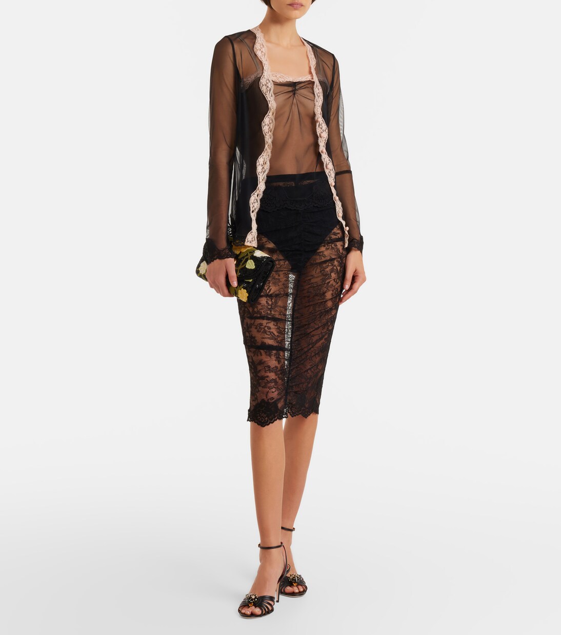 Lace-trimmed sheer mesh shirt | Valentino