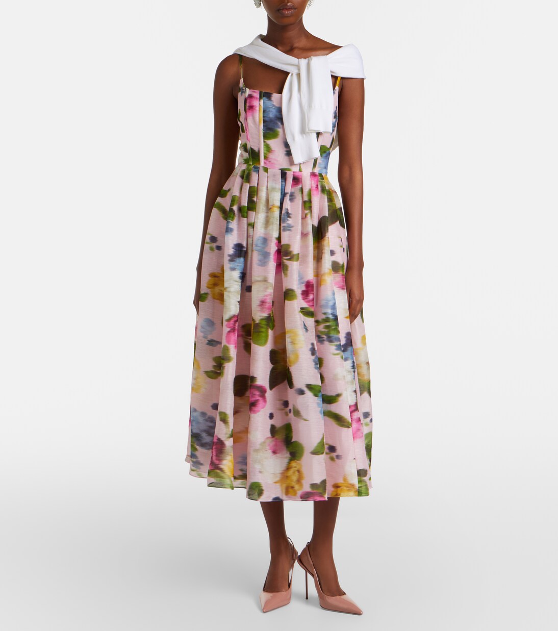 Floral linen and silk midi dress | Carolina Herrera