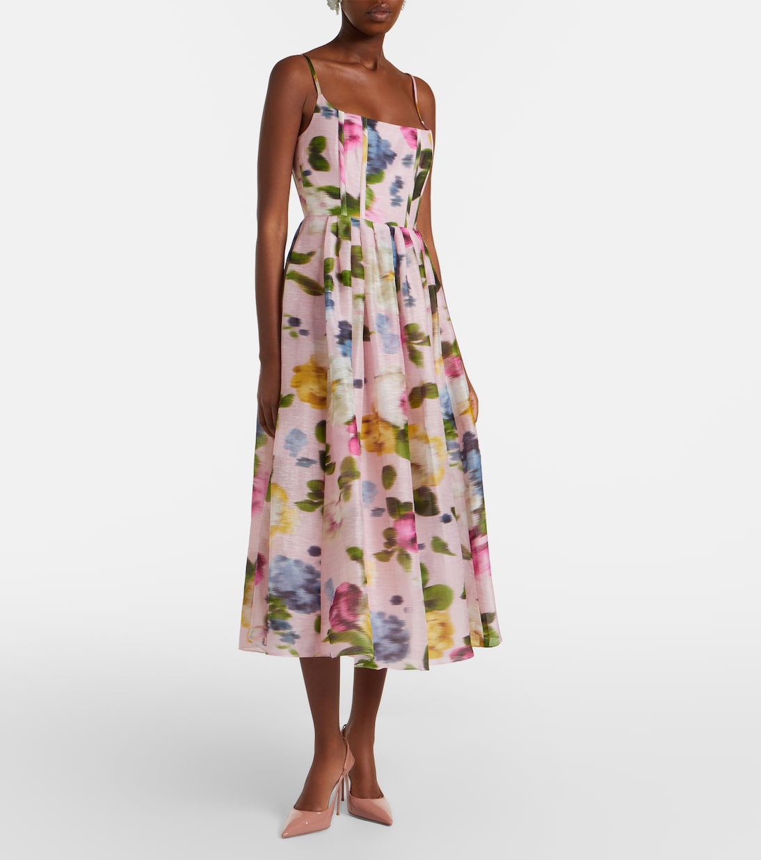 Floral linen and silk midi dress | Carolina Herrera