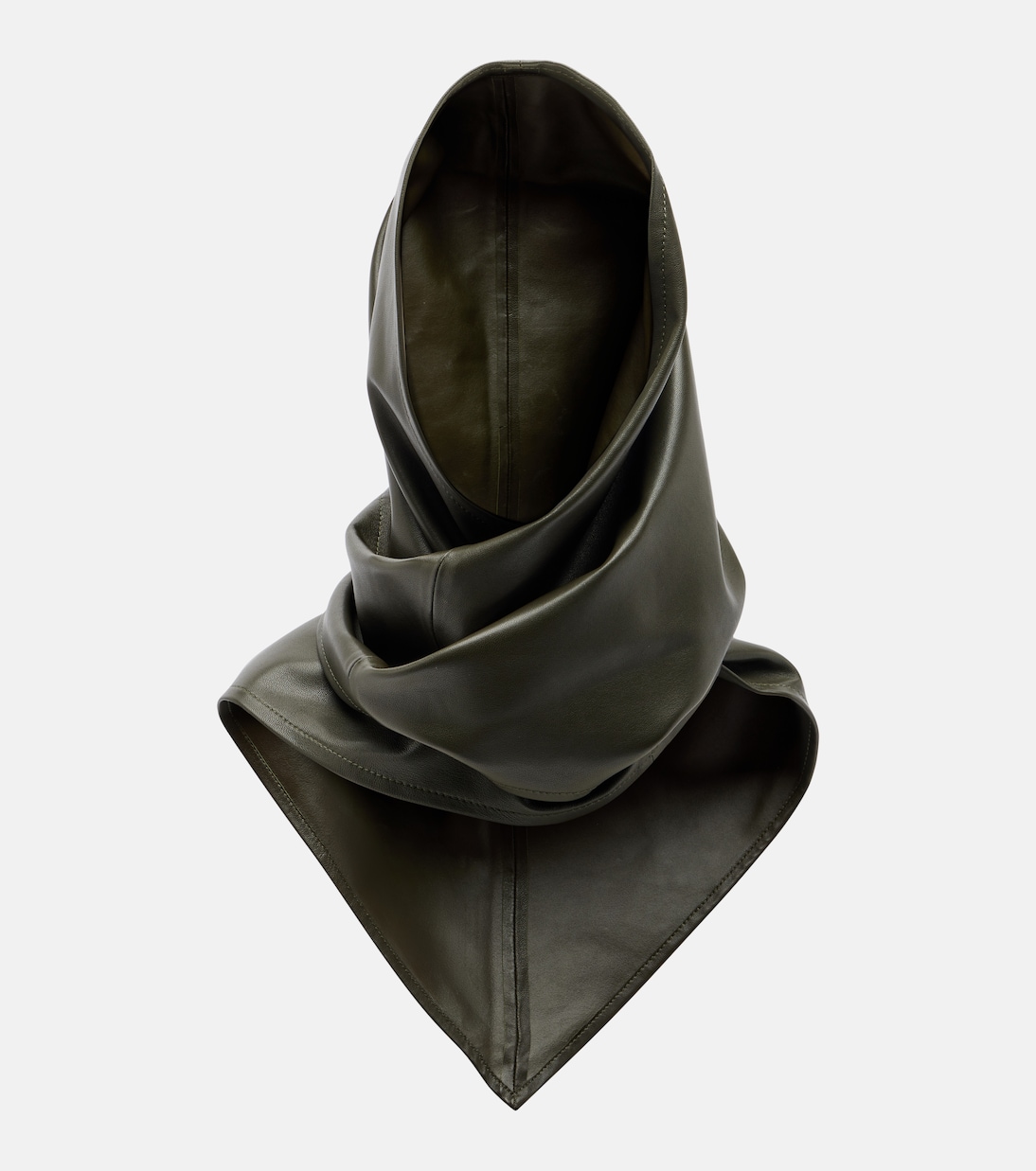 Draped leather hood | Nour Hammour