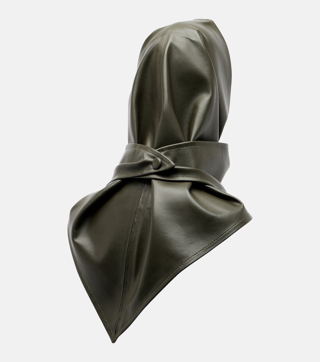 Draped leather hood | Nour Hammour