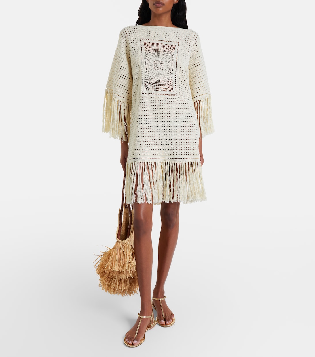 Indra crochet fringed cotton minidress | Zimmermann