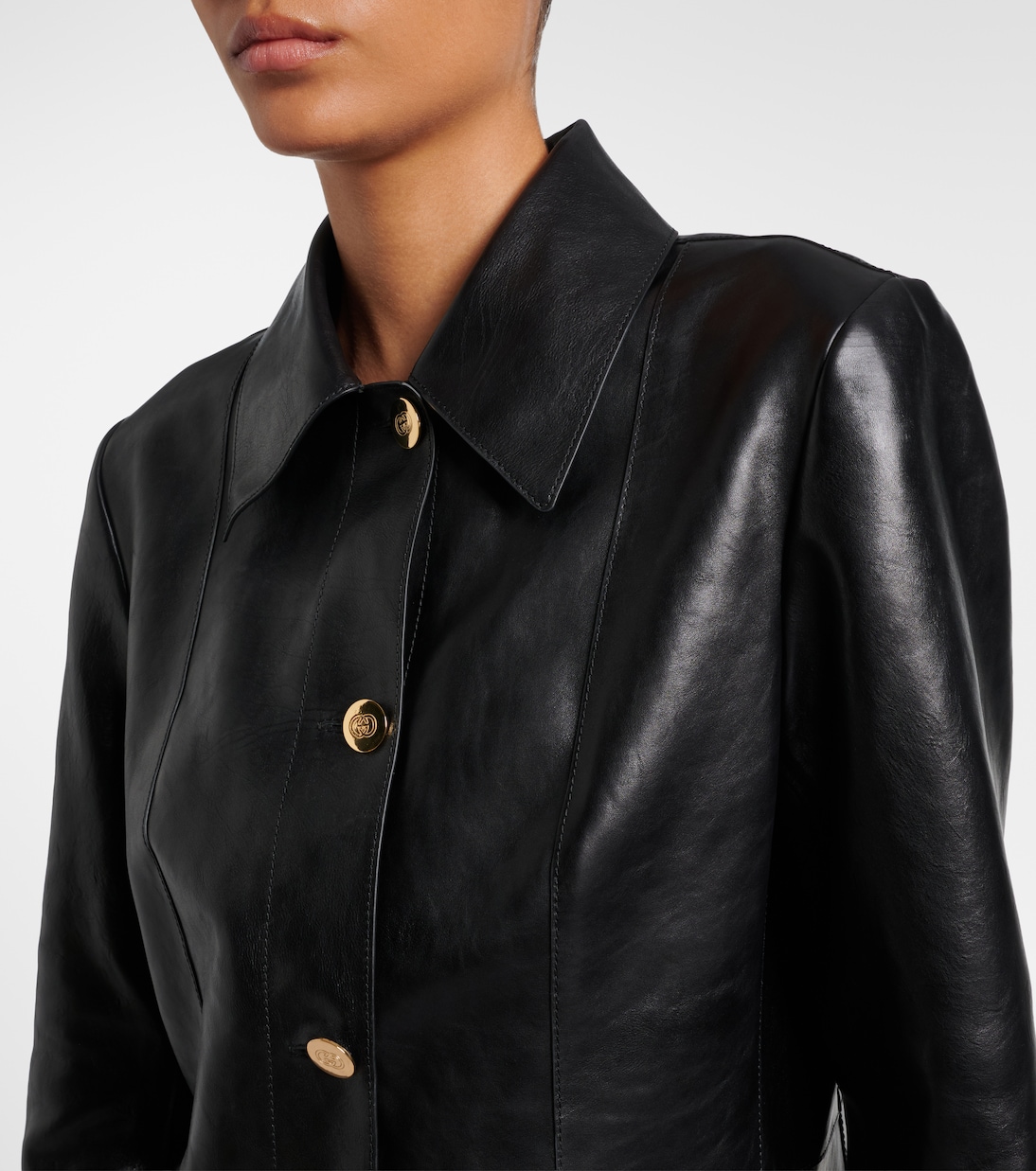 Mantel Interlocking G aus Leder | Gucci