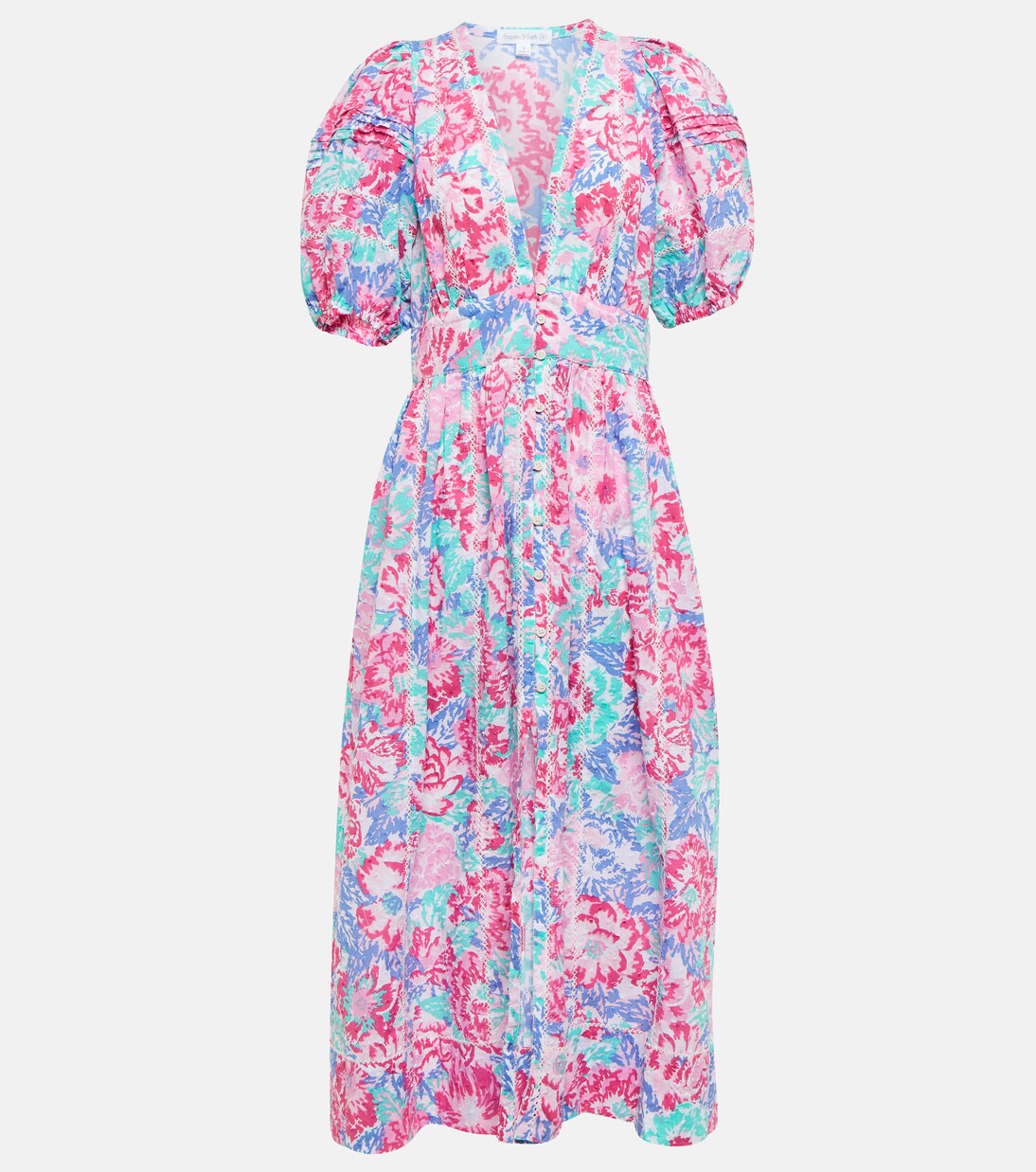 Robe midi Reine en coton à fleurs | Poupette St Barth