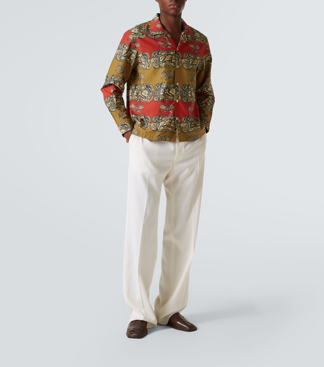 Tennis Court printed cotton and silk shirt | Bode