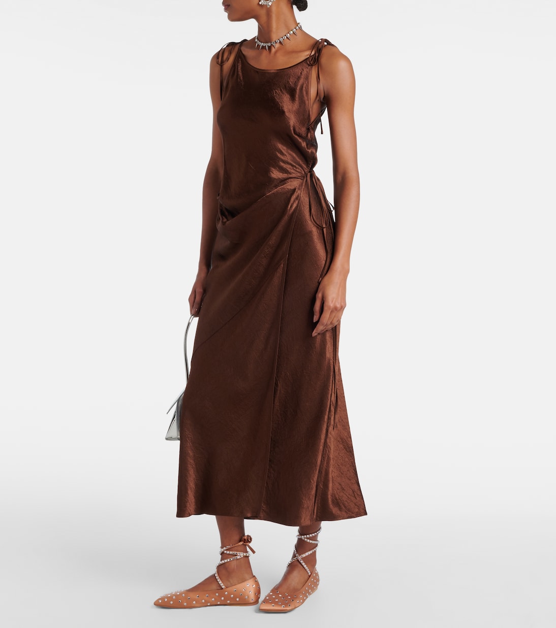 Ane crystal-embellished satin ballet flats | Amina Muaddi