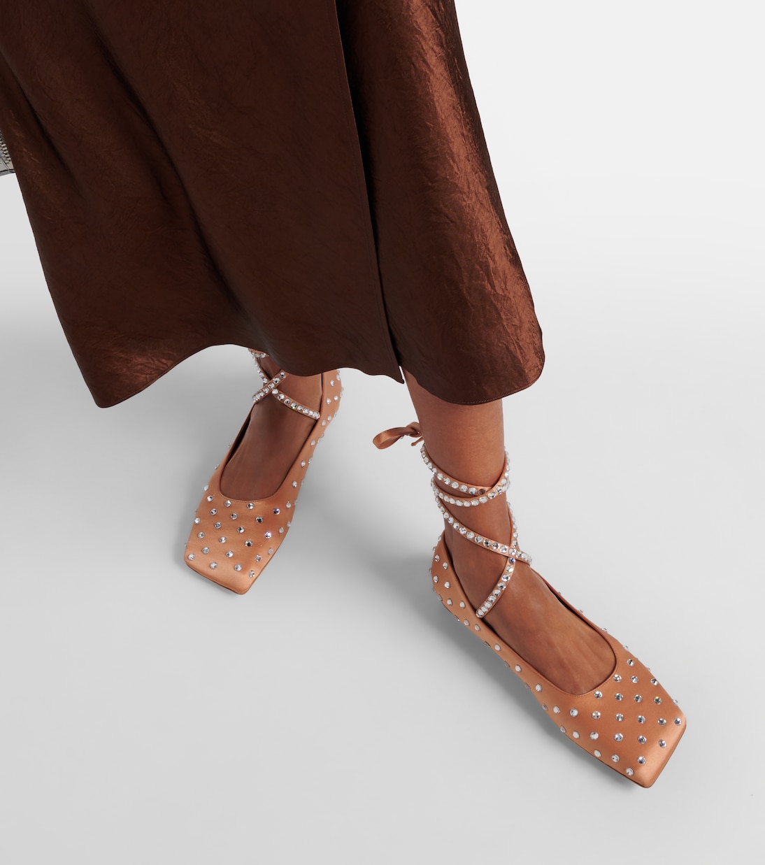 Ane crystal-embellished satin ballet flats | Amina Muaddi