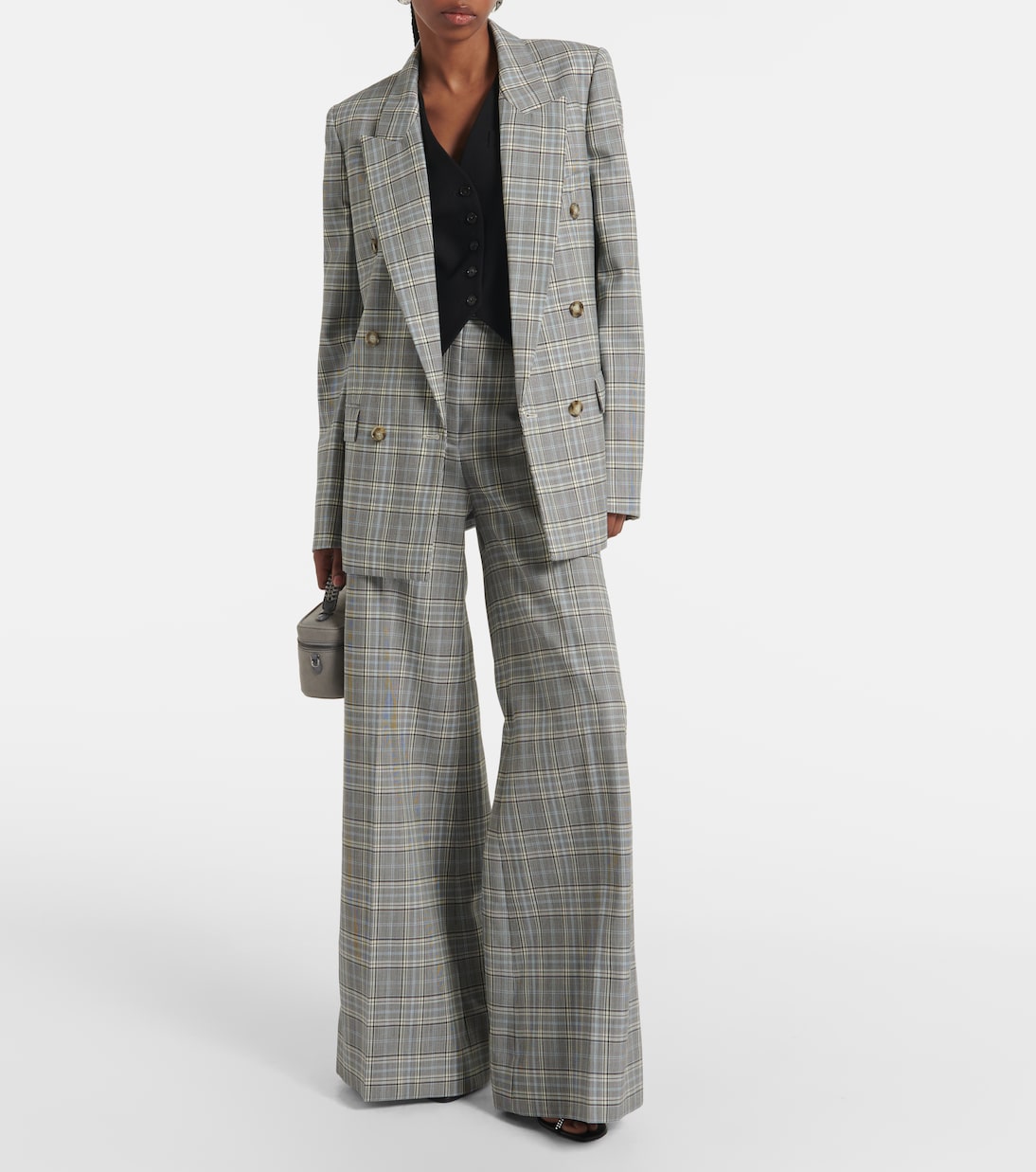 Pantalon évasé en laine à carreaux | Stella McCartney