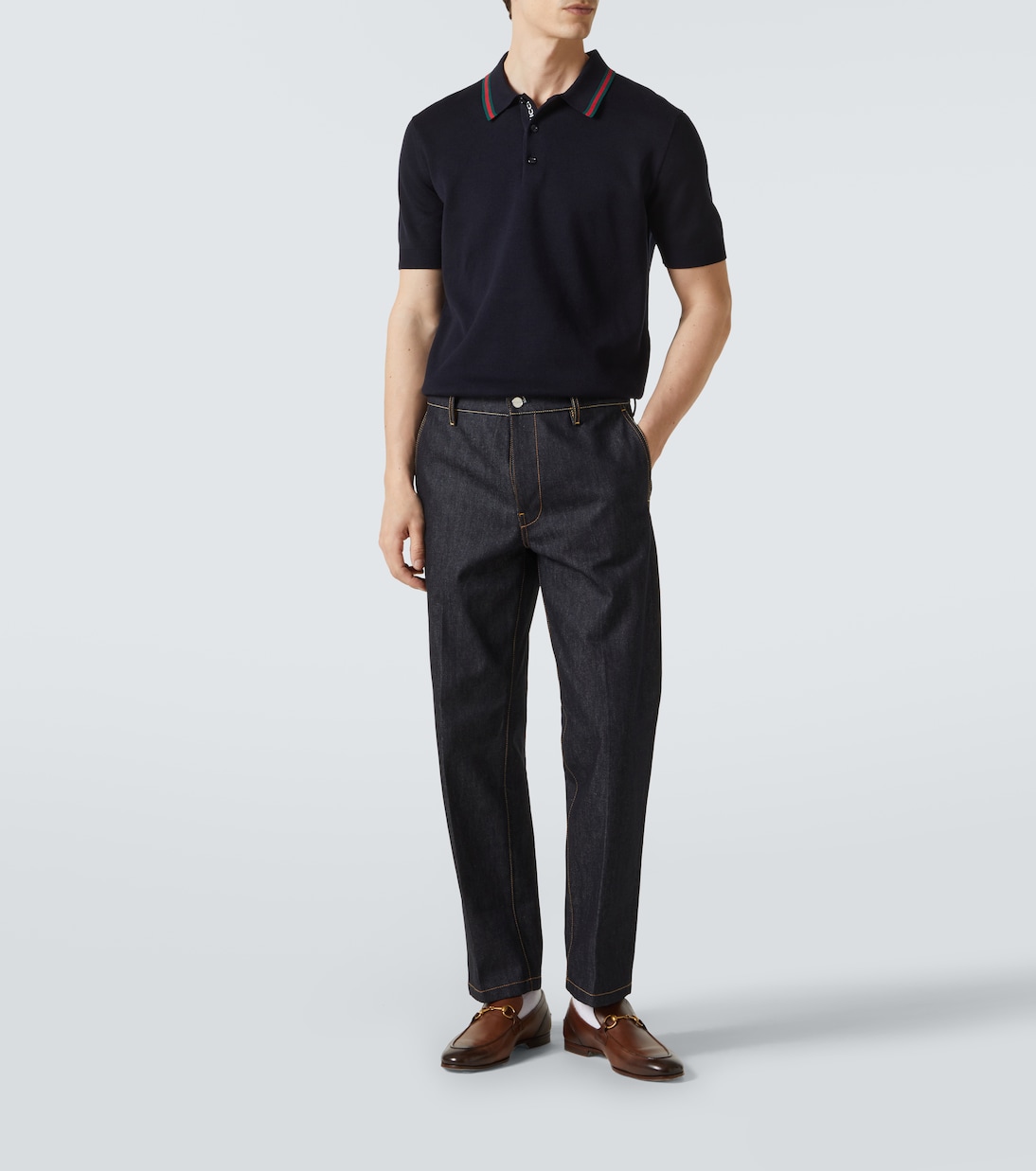 Web Stripe silk and cotton polo shirt | Gucci