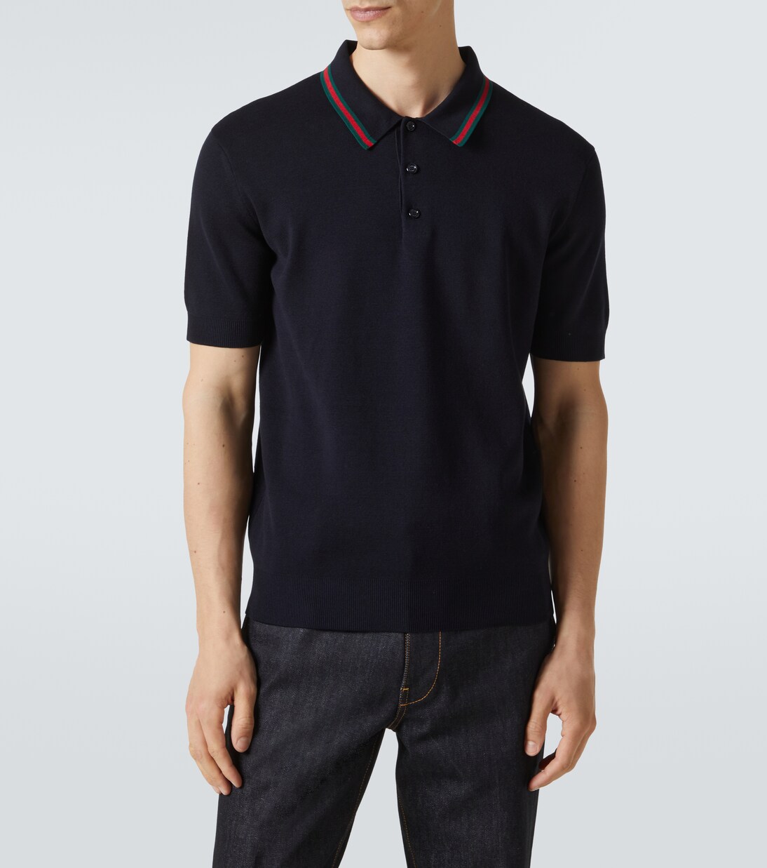 Web Stripe silk and cotton polo shirt | Gucci