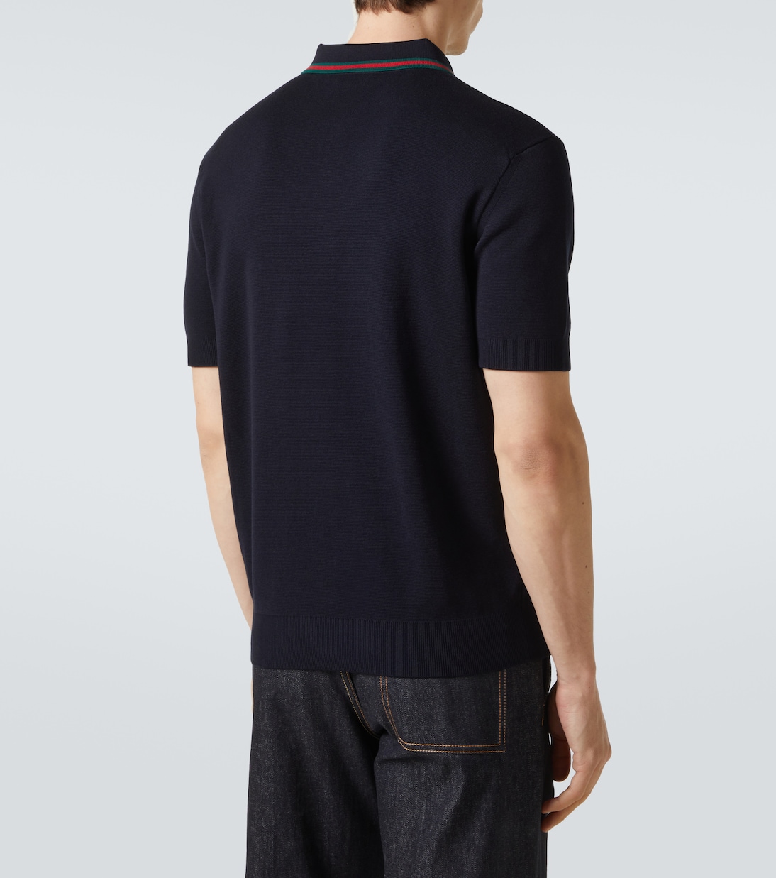 Web Stripe silk and cotton polo shirt | Gucci