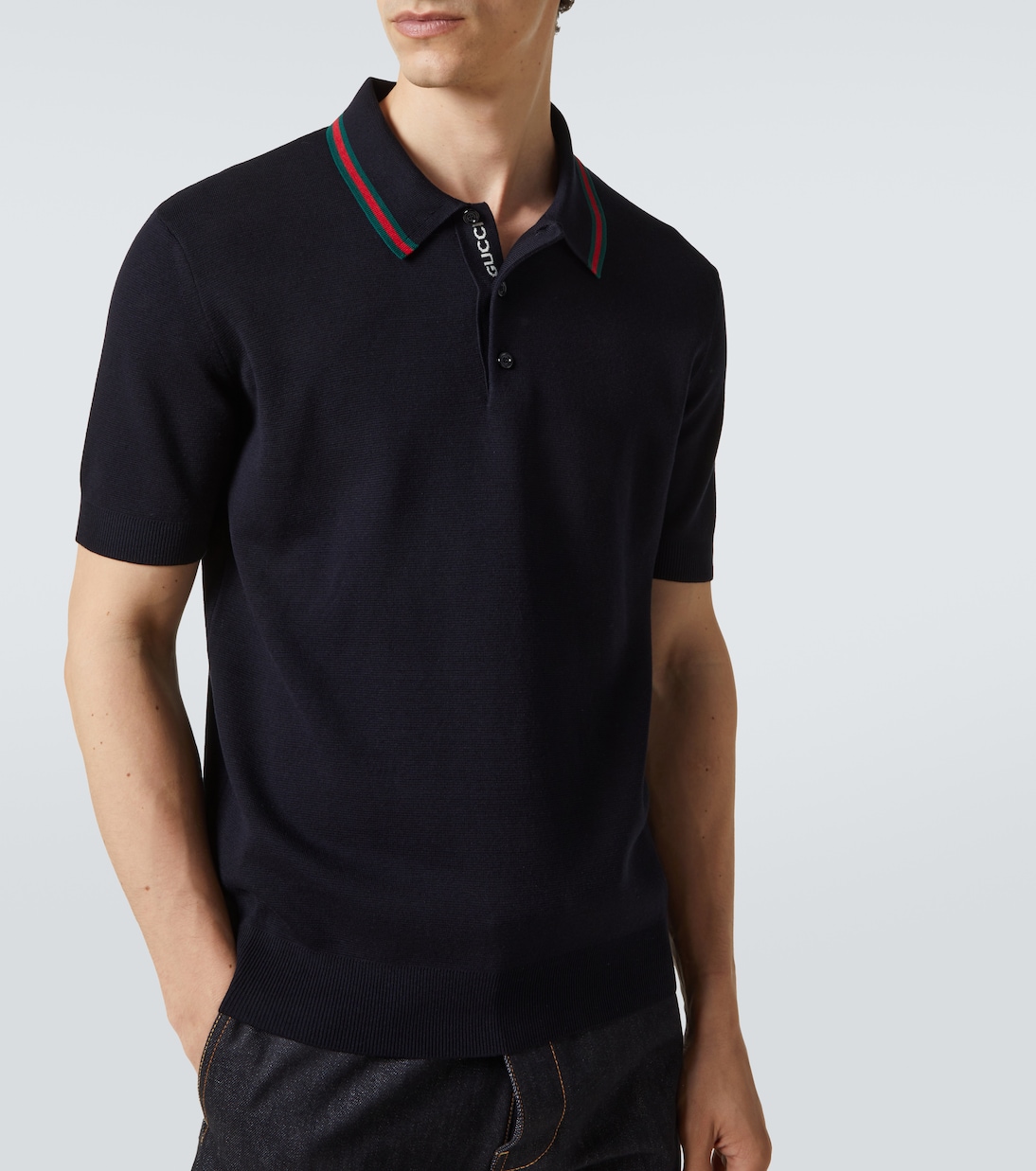 Web Stripe silk and cotton polo shirt | Gucci