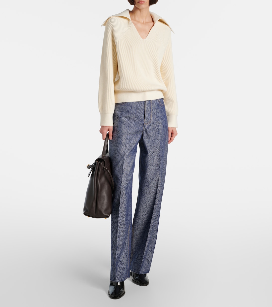 Trompe l'œil wool and cotton wide-leg pants | Bottega Veneta