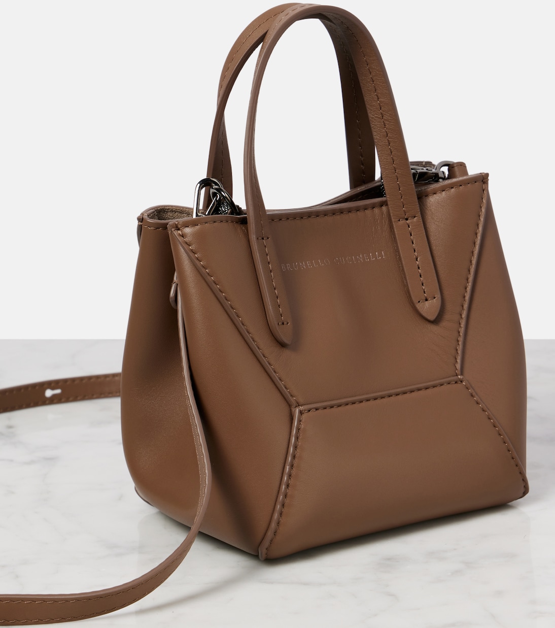 Duo Small leather tote bag | Brunello Cucinelli