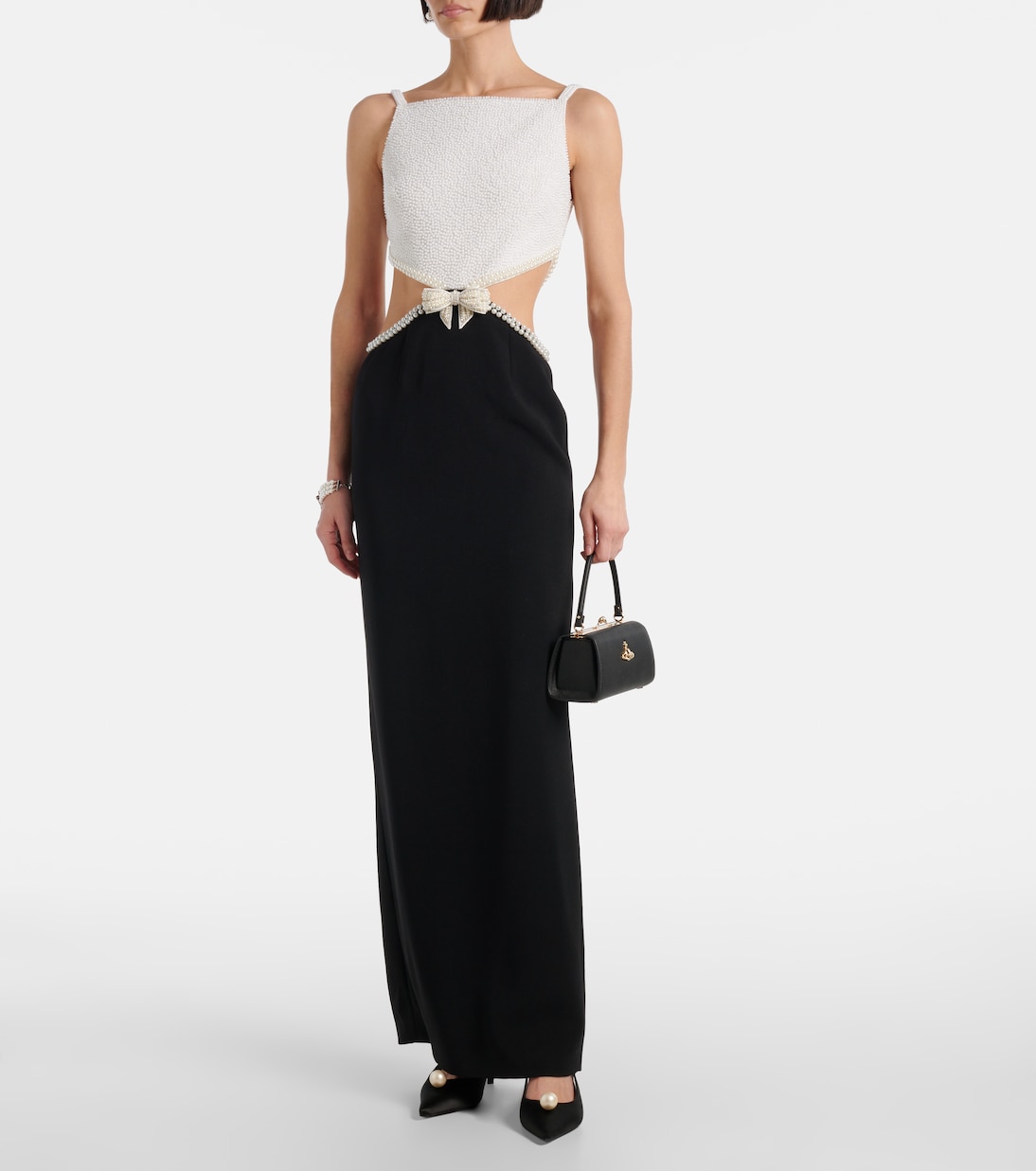 Robe longue en crêpe à perles fantaisie | Self-Portrait