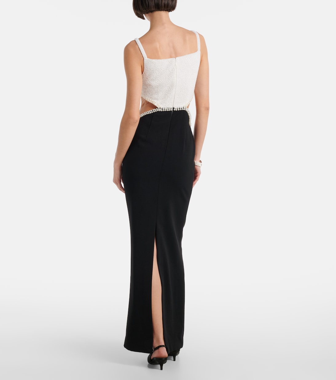 Robe longue en crêpe à perles fantaisie | Self-Portrait