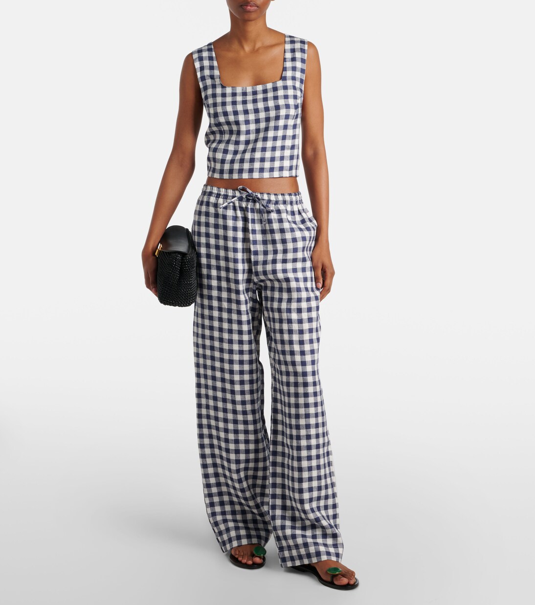 Pantalon ample Aurelia en lin à carreaux | Asceno