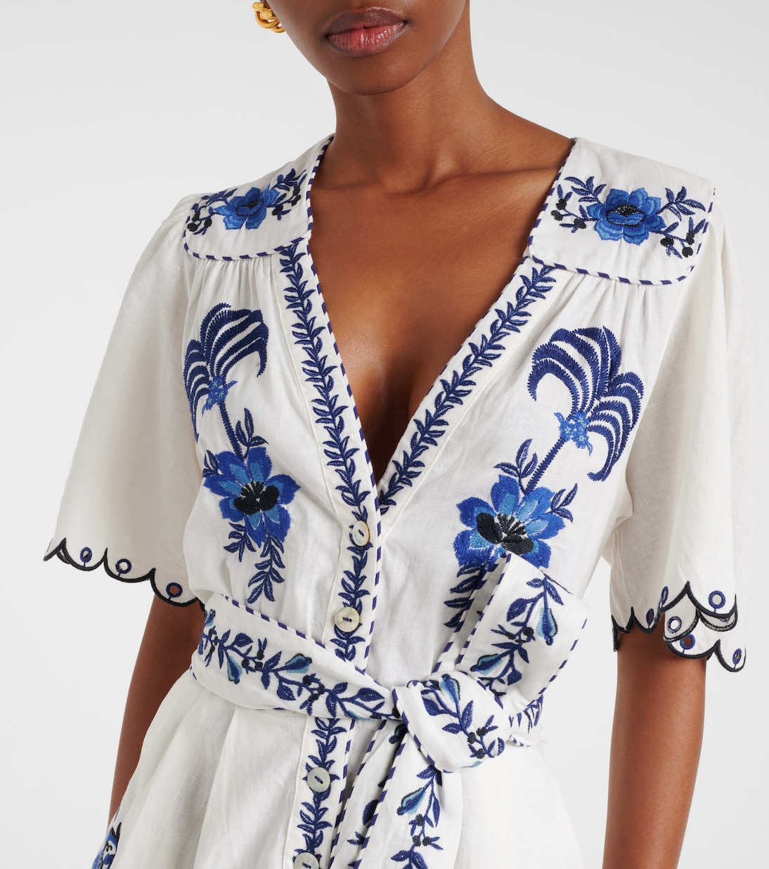 Embroidered linen-blend romper | Farm Rio