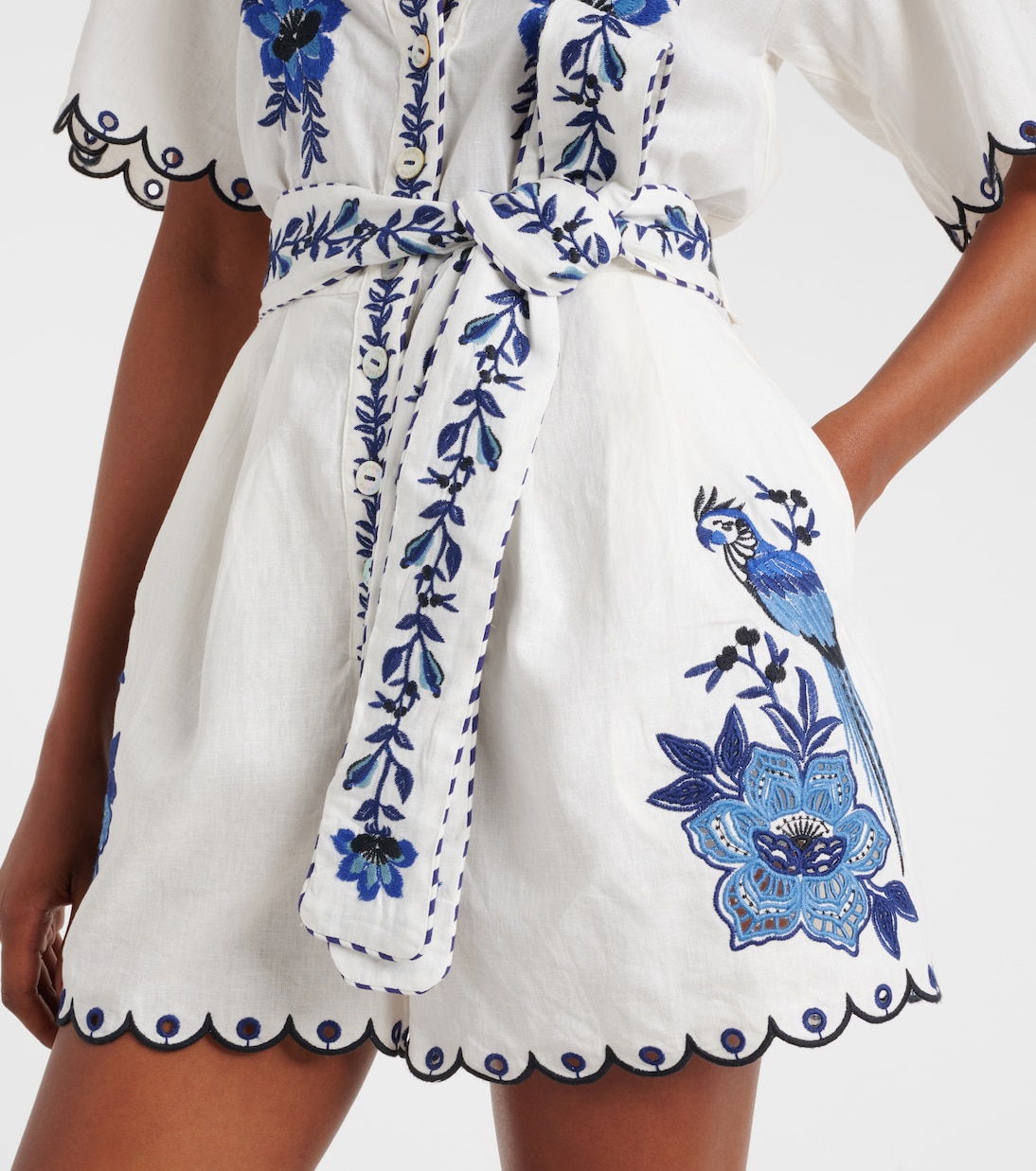 Embroidered linen-blend romper | Farm Rio