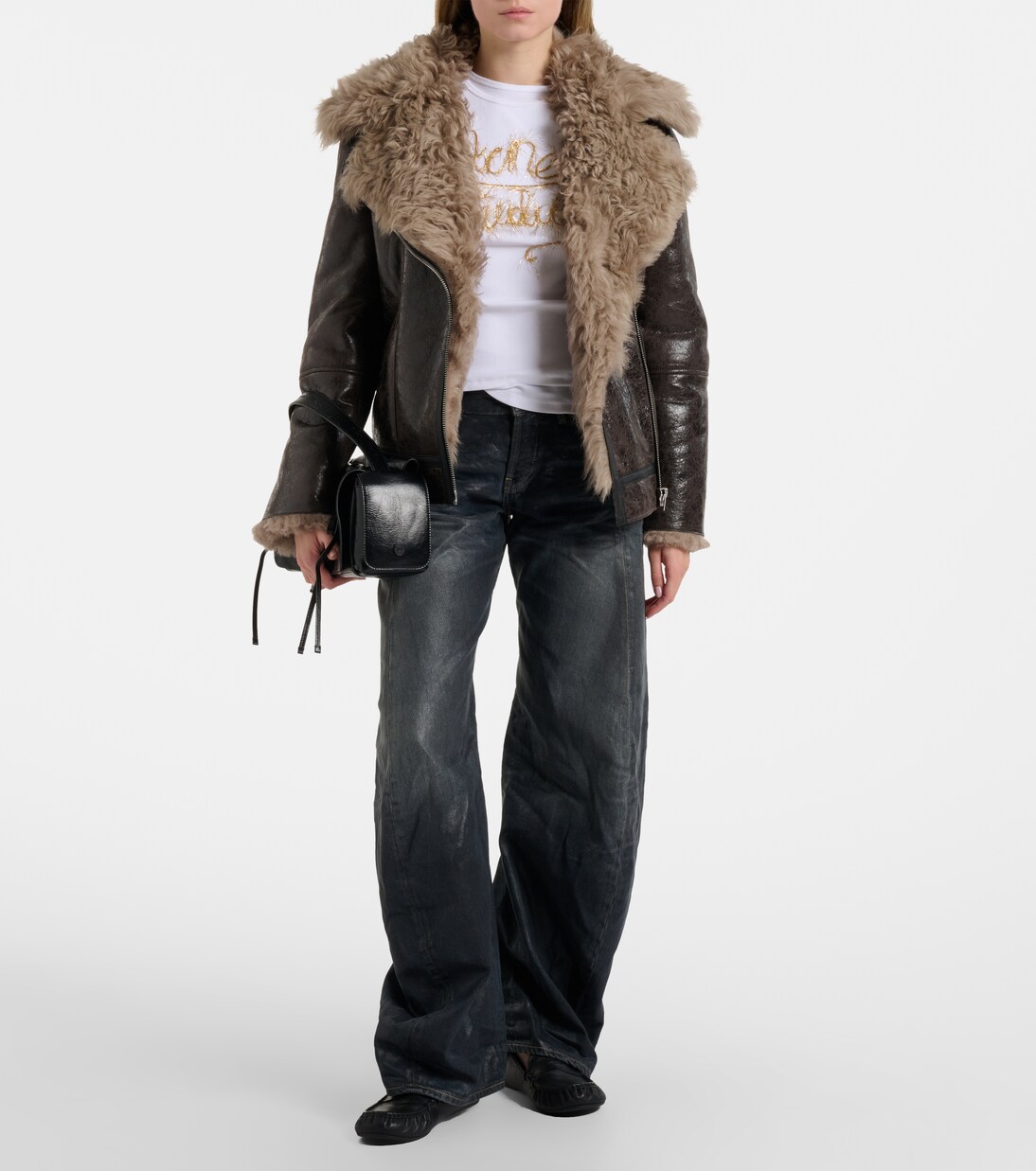 Shearling-trimmed leather jacket | Acne Studios