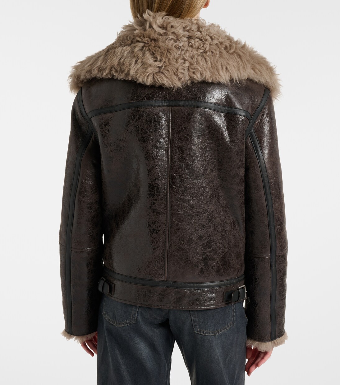Shearling-trimmed leather jacket | Acne Studios